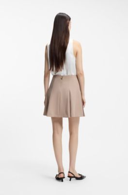 Mock-neck top in satin with drape detail, Natural