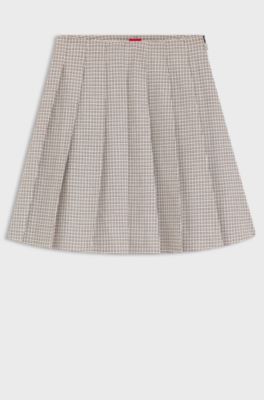 Pleated mini skirt with micro check, Patterned