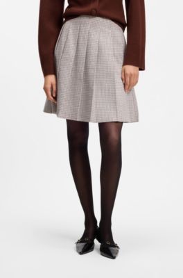Pleated mini skirt with micro check, Patterned