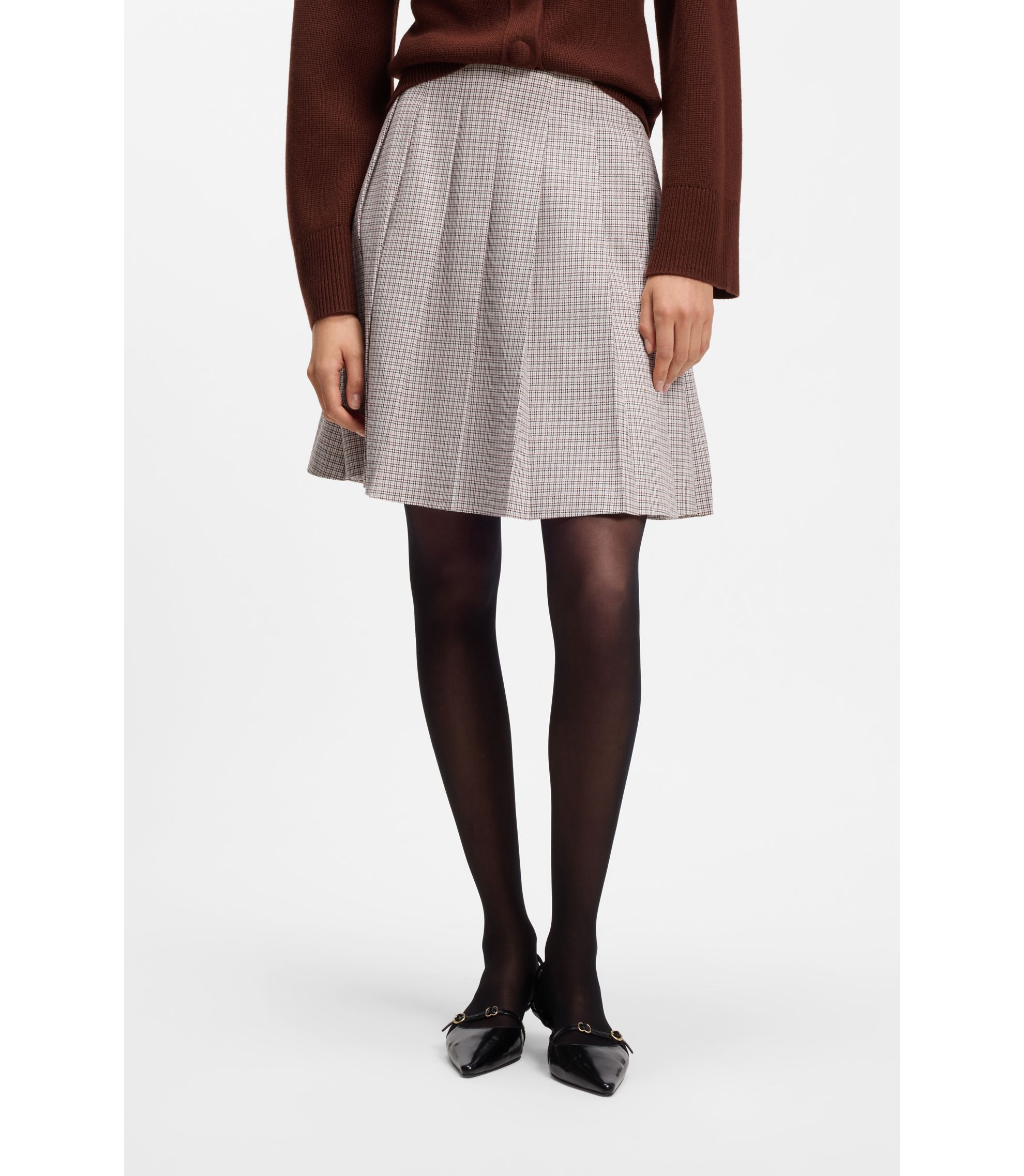 HUGO - Pleated mini skirt with micro check - Patterned