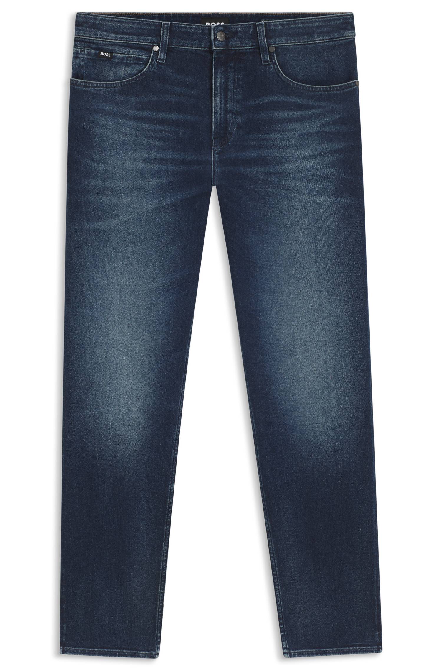 Boss Maine Regular-fit jeans in dark blue stretch cotton herr – bild 4