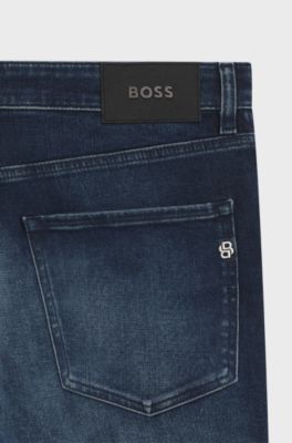 Maine Regular-fit jeans in dark blue stretch cotton, Dark Blue