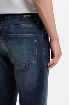 Maine Regular-fit jeans in dark blue stretch cotton, Dark Blue