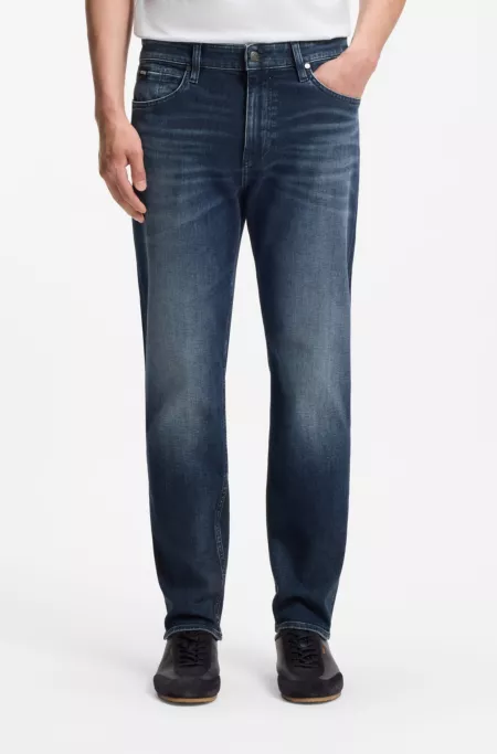 Vaqueros regular fit en algodón elástico azul oscuro