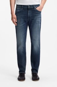 Regular-fit jeans in dark blue stretch cotton, Dark Blue