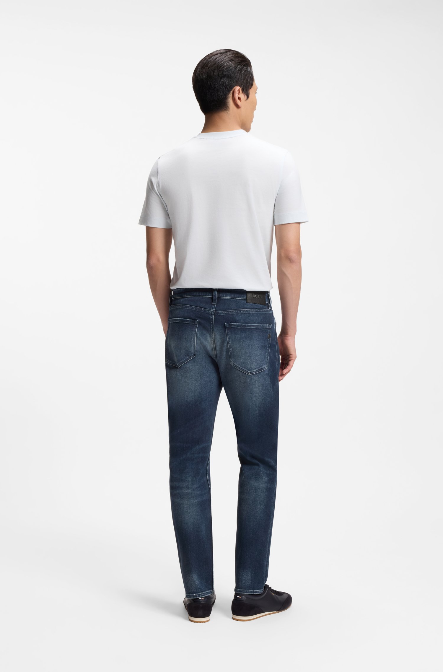 Boss Maine Regular-fit jeans in dark blue stretch cotton herr – bild 2