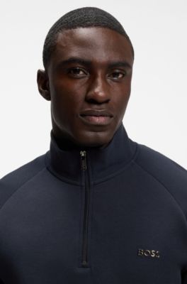 Cotton-blend jacket with metallic logo, Dark Blue