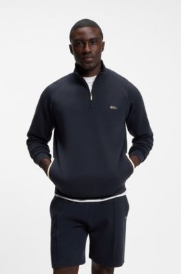 Cotton-blend jacket with metallic logo, Dark Blue