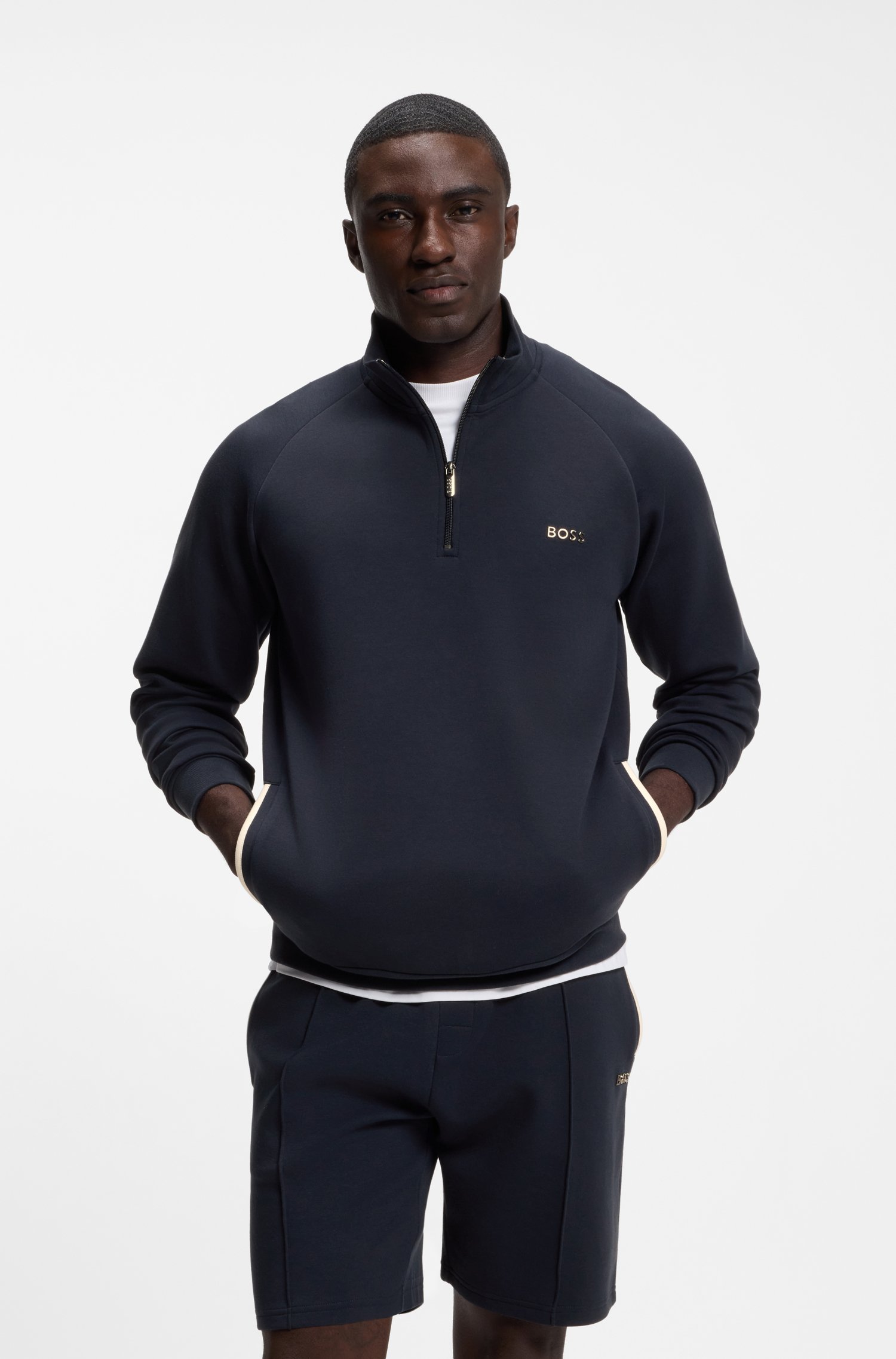 Boss Cotton-blend jacket with metallic logo jackor herr