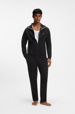 Cotton-blend zip-up hoodie with contrast binding, Black