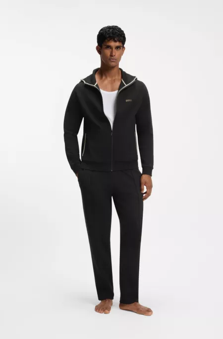 Sweat à capuche zippé en coton mélangé avec bordures en contraste