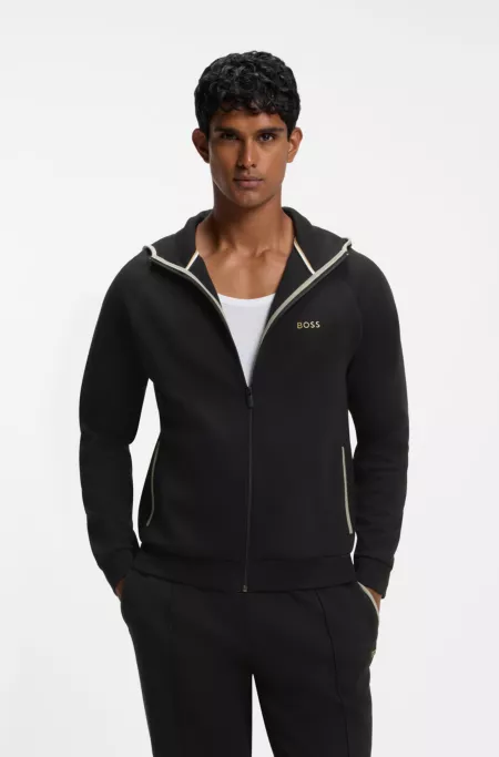 Sweat à capuche zippé en coton mélangé avec bordures en contraste