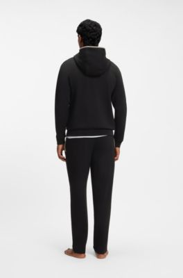 Sweat &agrave; capuche zipp&eacute; en coton m&eacute;lang&eacute; avec bordures en contraste, Noir