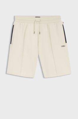Cotton-blend shorts with metallic logo, Natural