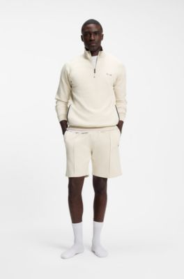 Cotton-blend shorts with metallic logo, Natural