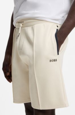 Cotton-blend shorts with metallic logo, Natural