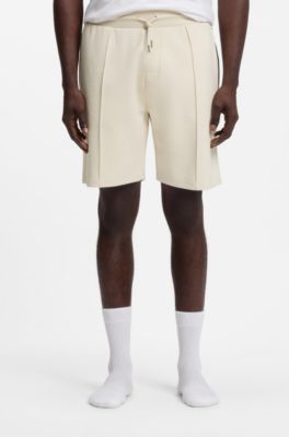 Cotton-blend shorts with metallic logo, Natural