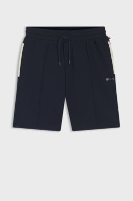 Cotton-blend shorts with metallic logo, Dark Blue