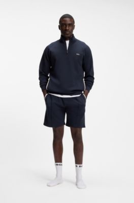 Cotton-blend shorts with metallic logo, Dark Blue