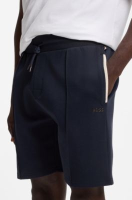 Cotton-blend shorts with metallic logo, Dark Blue