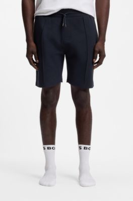 Cotton-blend shorts with metallic logo, Dark Blue