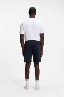 Cotton-blend shorts with metallic logo, Dark Blue