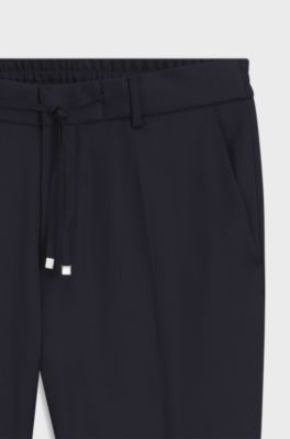 Slim-fit trousers in virgin-wool serge, Dark Blue