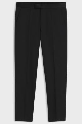 Slim-fit tuxedo trousers with silk-blend trims, Black