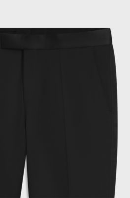Slim-fit tuxedo trousers with silk-blend trims, Black