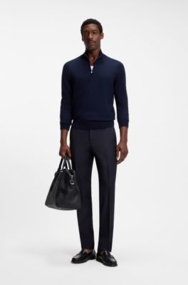 Pantaloni da smoking slim fit con rifiniture in misto seta, Nero
