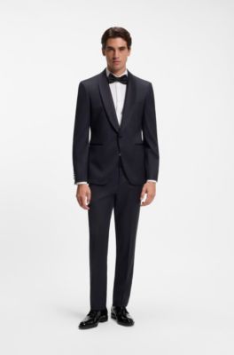 Slim-fit tuxedo trousers with silk-blend trims, Black