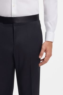 Slim-fit tuxedo trousers with silk-blend trims, Black