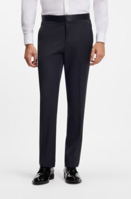 Slim-fit tuxedo trousers with silk-blend trims, Black