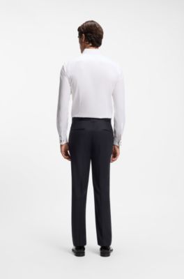 Slim-fit tuxedo trousers with silk-blend trims, Black