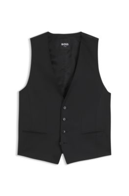 Colete slim-fit em sarja de l&atilde; virgem, Black