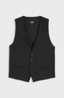 Slim-fit waistcoat in virgin-wool serge, Black