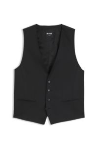 Slim-fit waistcoat in virgin-wool serge, Black