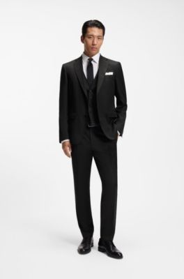 Slim-fit waistcoat in virgin-wool serge, Black