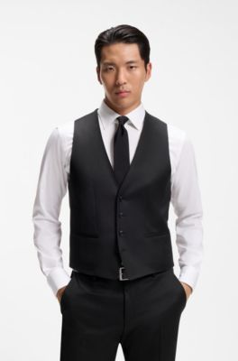 Slim-fit waistcoat in virgin-wool serge, Black