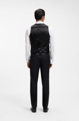 Slim-fit waistcoat in virgin-wool serge, Black