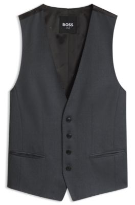 BOSS ONE virgin-wool waistcoat, Dark Grey