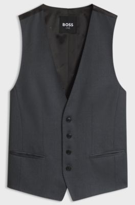 BOSS ONE virgin-wool waistcoat, Dark Grey