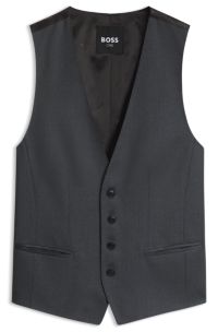 BOSS ONE virgin-wool waistcoat, Dark Grey