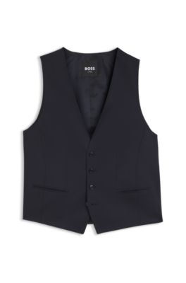 Slim-fit waistcoat in virgin-wool serge, Dark Blue
