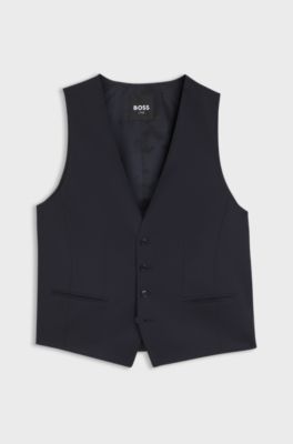 Gilet slim fit in serge di lana vergine, Blu scuro