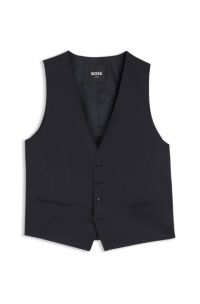 Slim-fit waistcoat in virgin-wool serge, Dark Blue