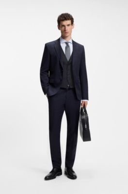 Slim-fit waistcoat in virgin-wool serge, Dark Blue