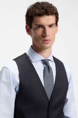 Slim-fit waistcoat in virgin-wool serge, Dark Blue