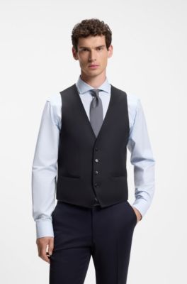 Slim-fit waistcoat in virgin-wool serge, Dark Blue
