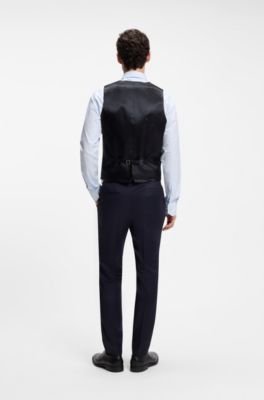 Slim-fit waistcoat in virgin-wool serge, Dark Blue